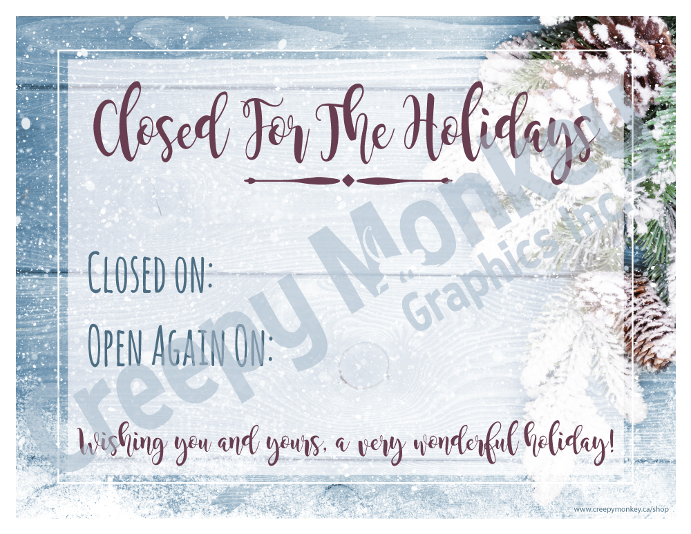Closed for the Holidays printable sign