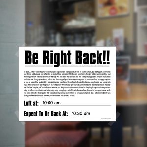 Be Right Back Printable Sign