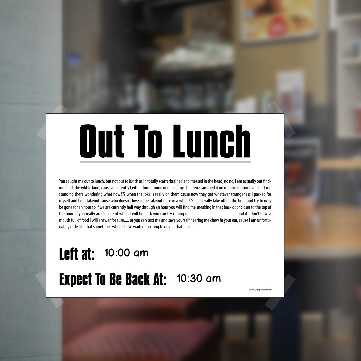 Out To Lunch Printable sign