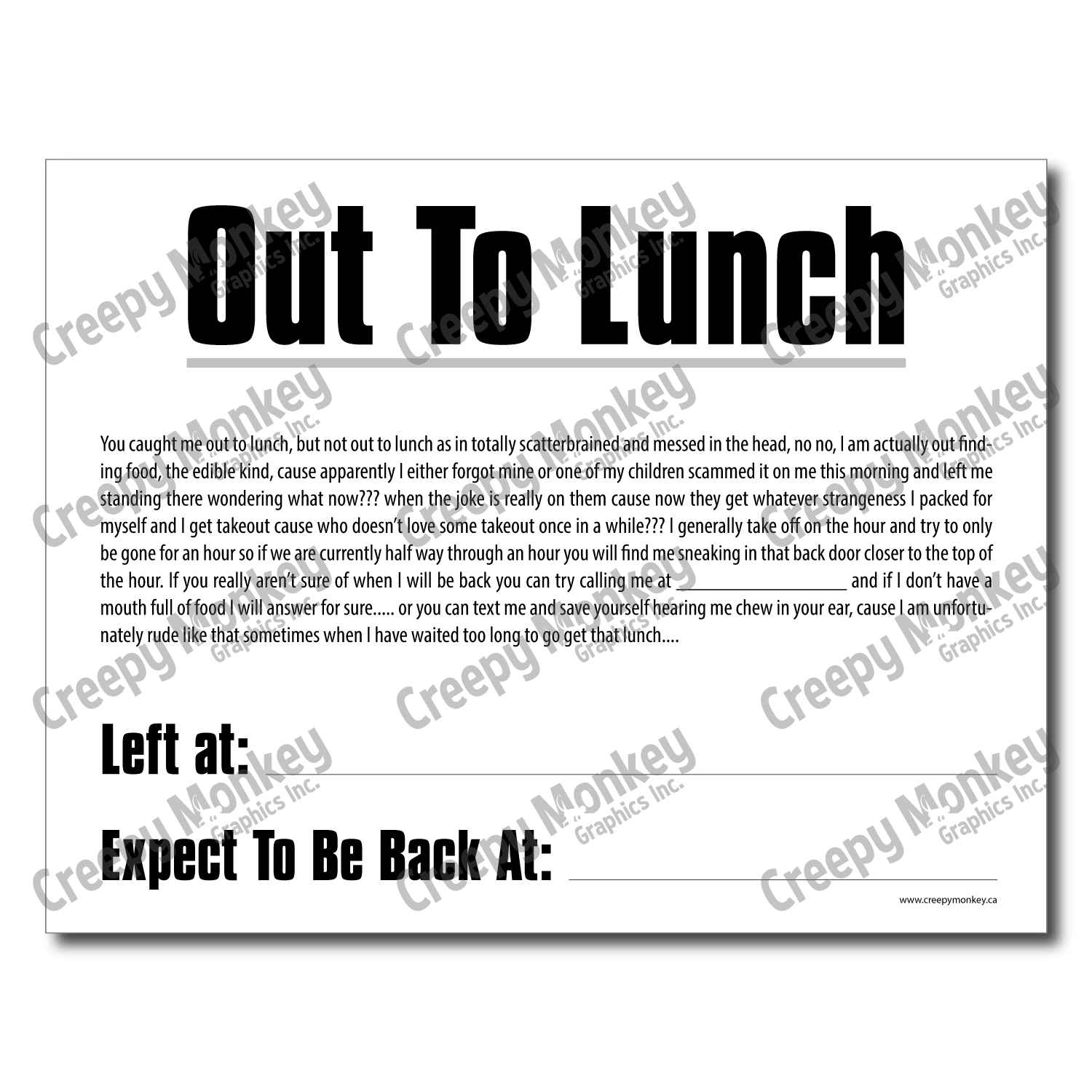 Out to Lunch Printable Sign